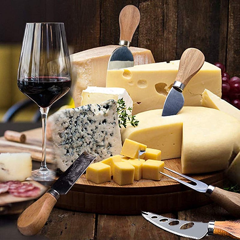 KT-GARY Cheese Knives with Cheese Slicer Cheese Cutter Cheese Fork,Cheese Spreading Knife for Charcuterie Boards and Cutlery Gift Set,6 Pieces Cheese Knife Set with Bamboo Wood Handle Steel Stainless - Image 3